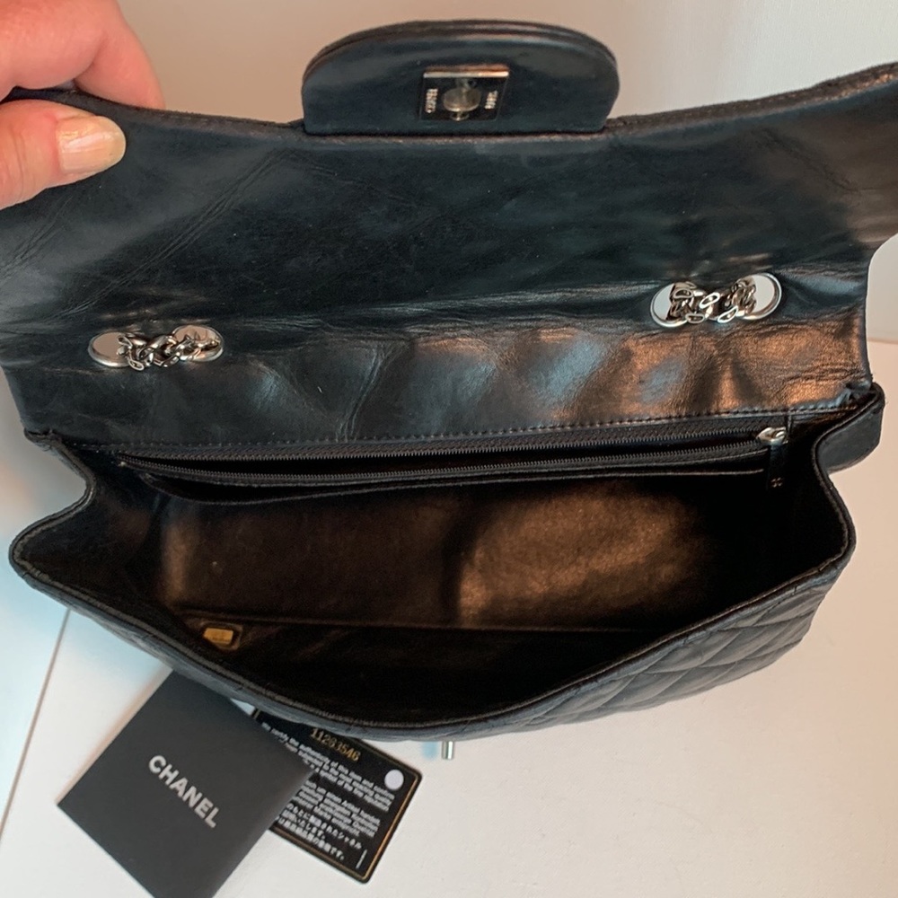 RARE🖤 CHANEL Modern Black Maxi Bijoux Chain Lamb Leather Quilted Flap Silver HW - Picture 12 of 16